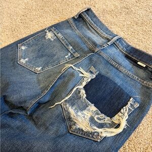 MOTHER Dazzler Vintage Blue Jeans with Distressed Pockets